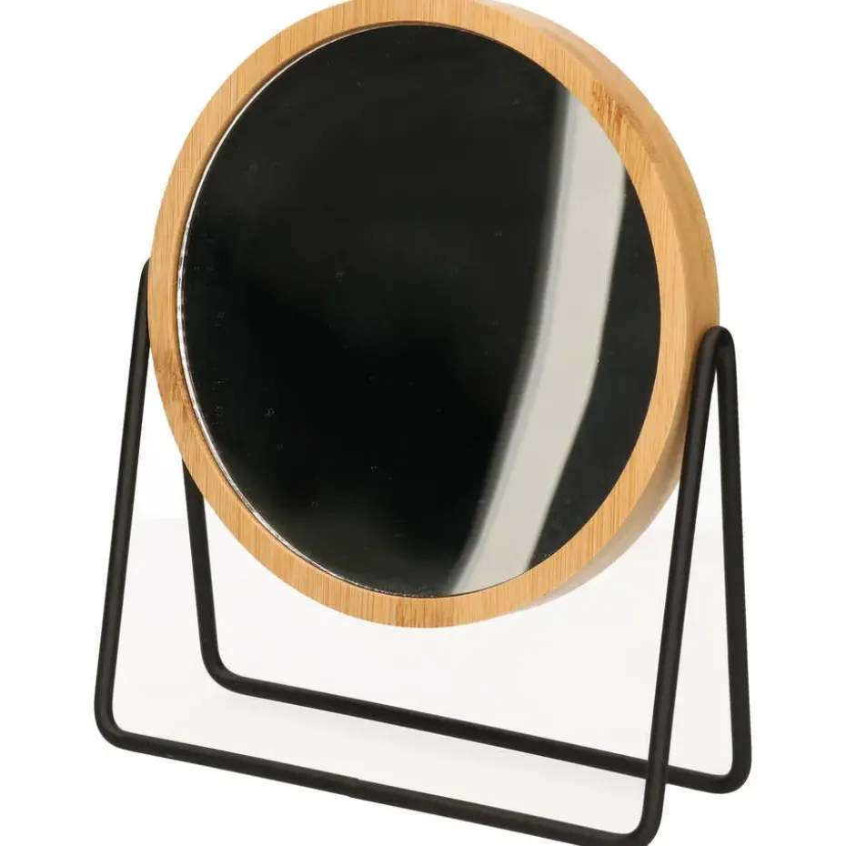 Make-up spiegel - 3x zoom - bamboe/hout - 17 x 20 cm - bruin/zwart