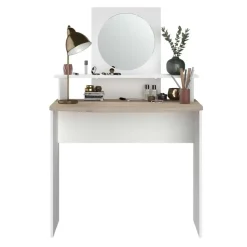 Make-uptafel Hardy-136cm-met spiegel-wit/eik