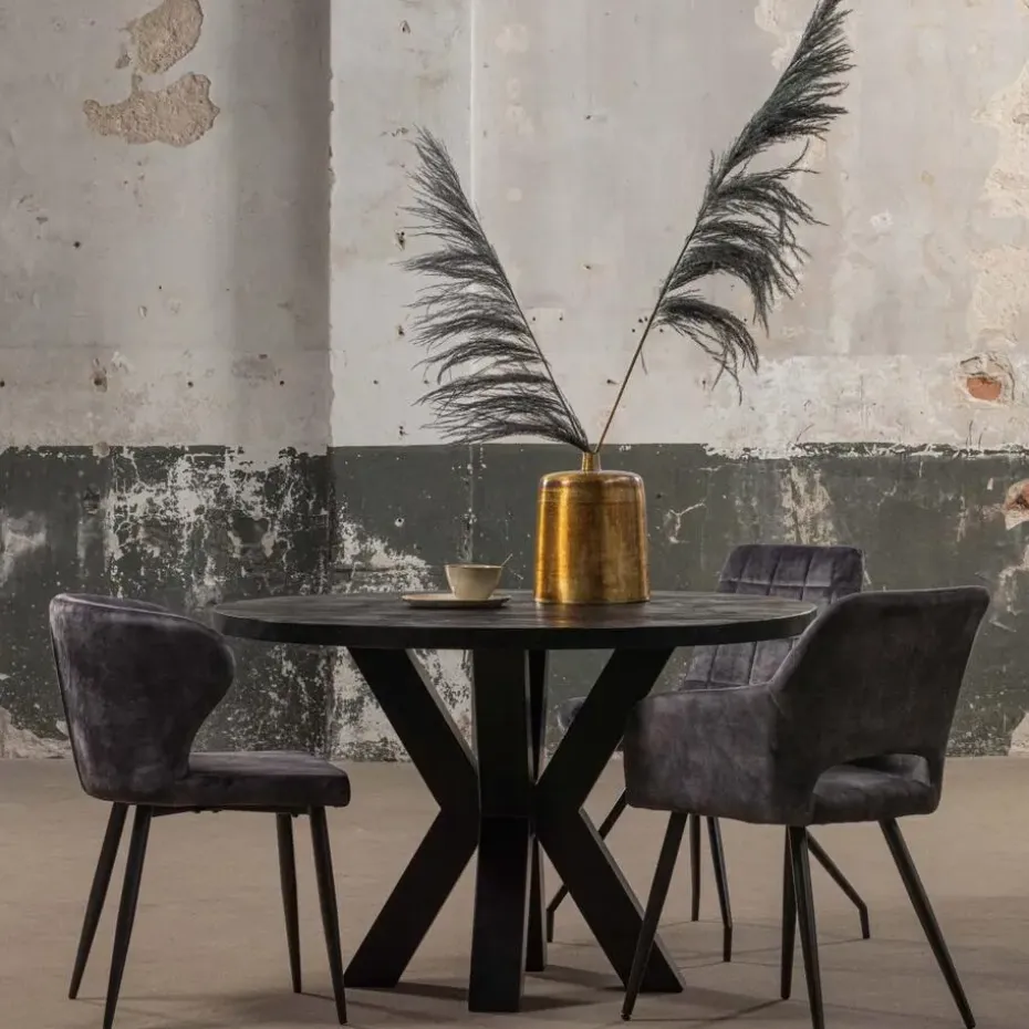 Mangohoutonline - Eettafel Madison Black Ø 110 Rond - Zwart - Mahom