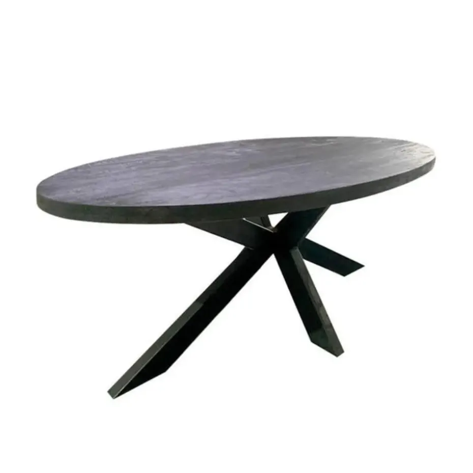 Mangohoutonline - Eettafel Tulsa Black 210x100cm Ovaal - Zwart - Mahom