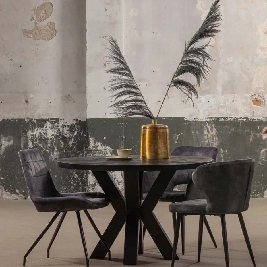 Mangohoutonline - Eettafel Madison Black Ø 160 Rond - Zwart - Mahom