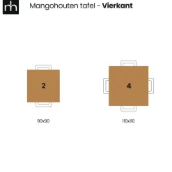 Mangohoutonline - Eettafel Nova Vierkant 110x110cm Vierkant - Bruin - Mahom