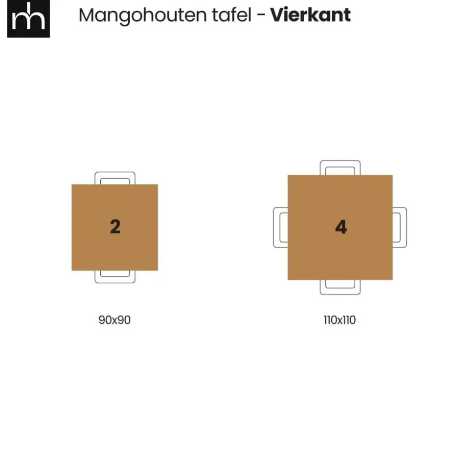 Mangohoutonline - Eettafel Nova Vierkant 110x110cm Vierkant - Bruin - Mahom