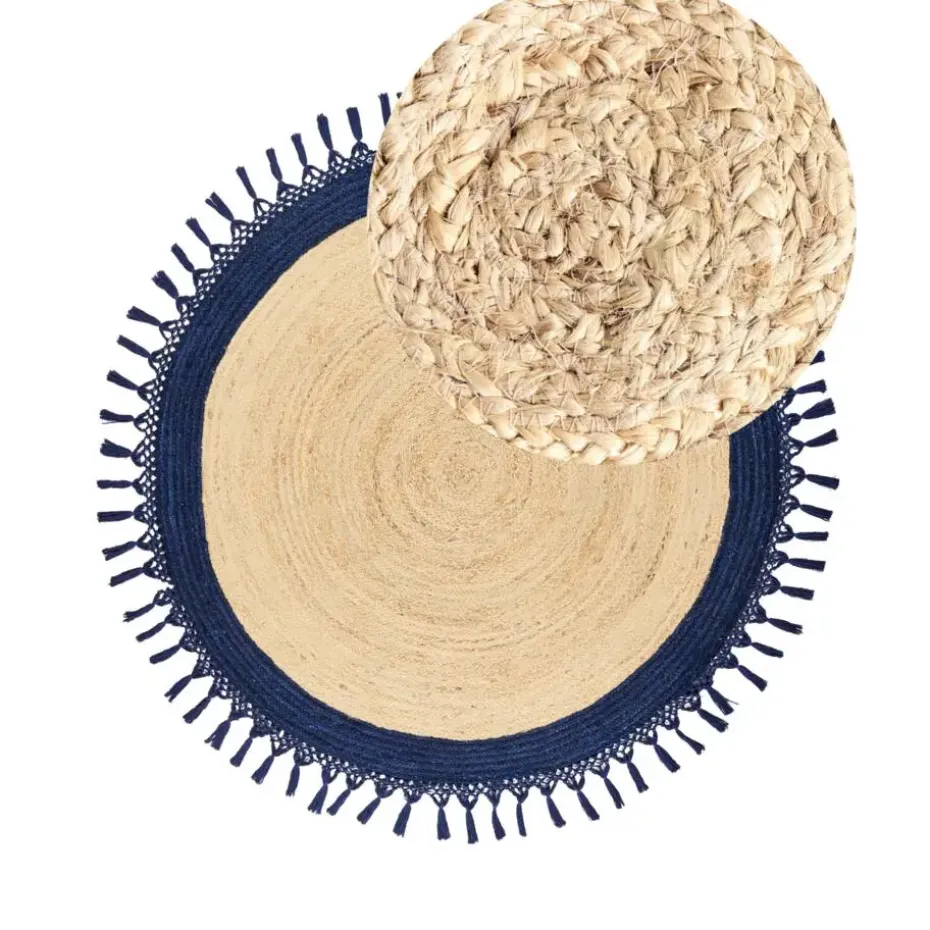 MARTS - Vloerkleed - Donkerblauw - 140 cm - Jute