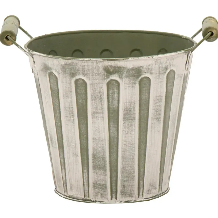 Mega Collections Emmer/plantenpot - zink - legergroen - D17 cm