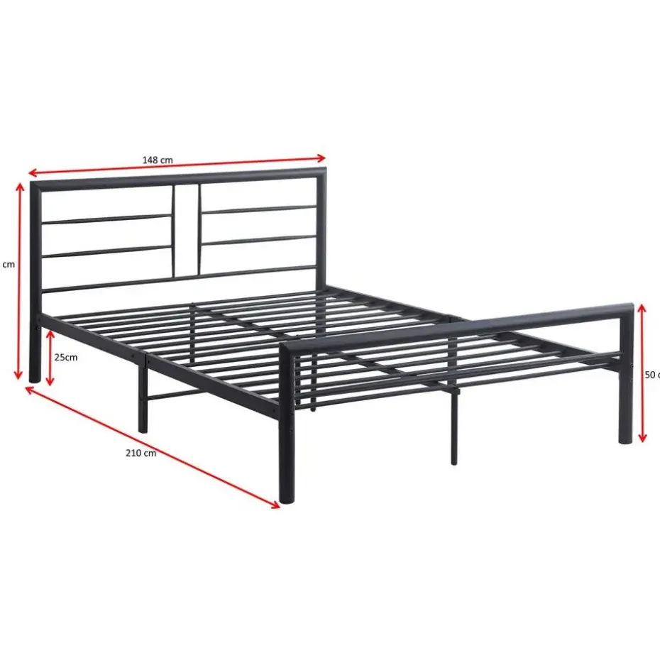 Metalen tweepersoonsbed Dixon - 140x200cm - mat zwart