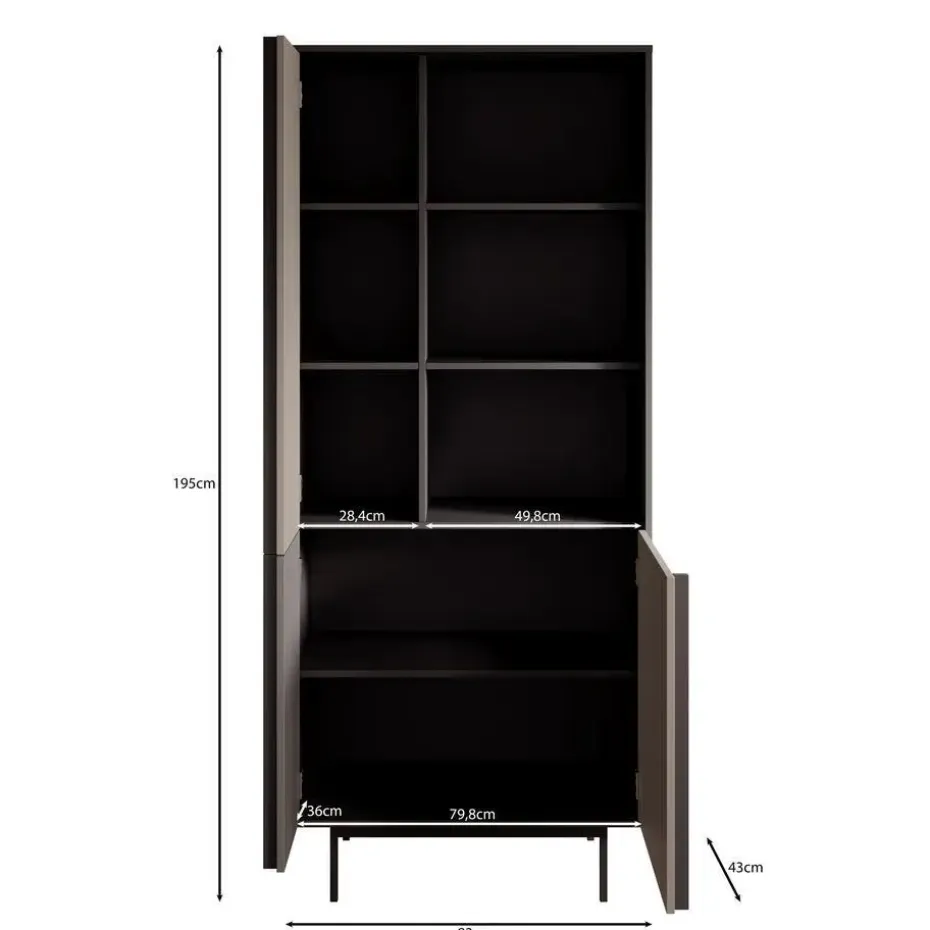 Meubella - Antigo - Boekenkast - Eiken/Antraciet - 83x43x195 cm
