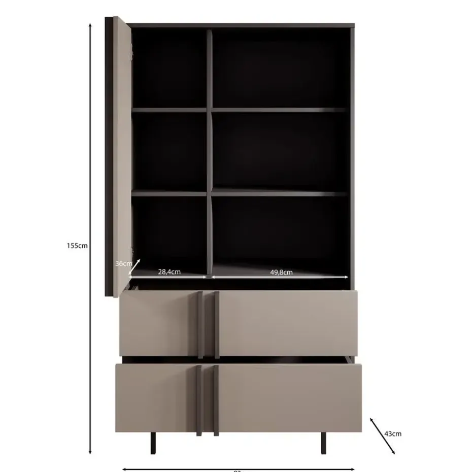 Meubella - Antigo - Boekenkast - Beige/Antraciet - 83x43x155 cm