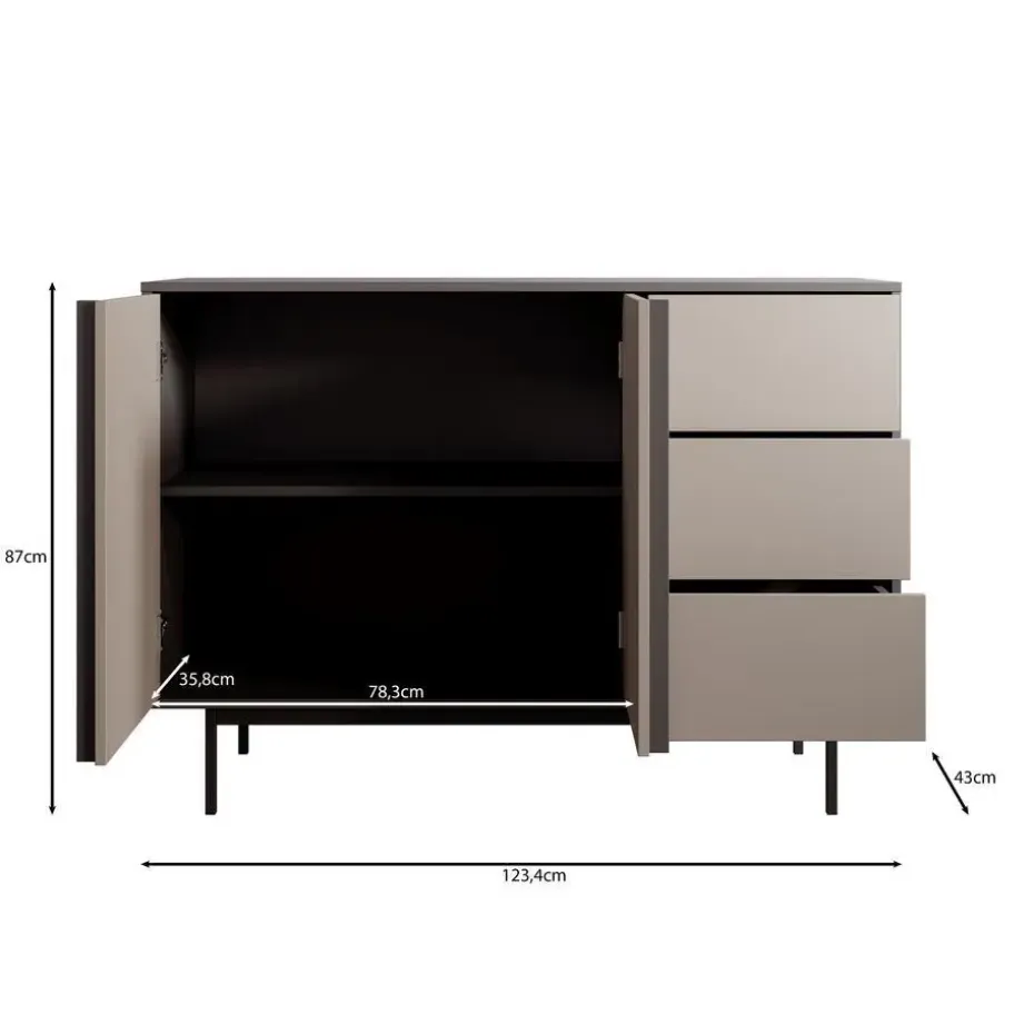 Meubella - Antigo - Dressoir - Beige/Antraciet - 123x43x87 cm