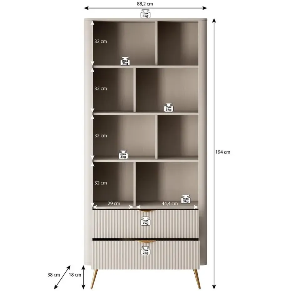 Meubella - Boekenkast Lima - Beige - 88 cm