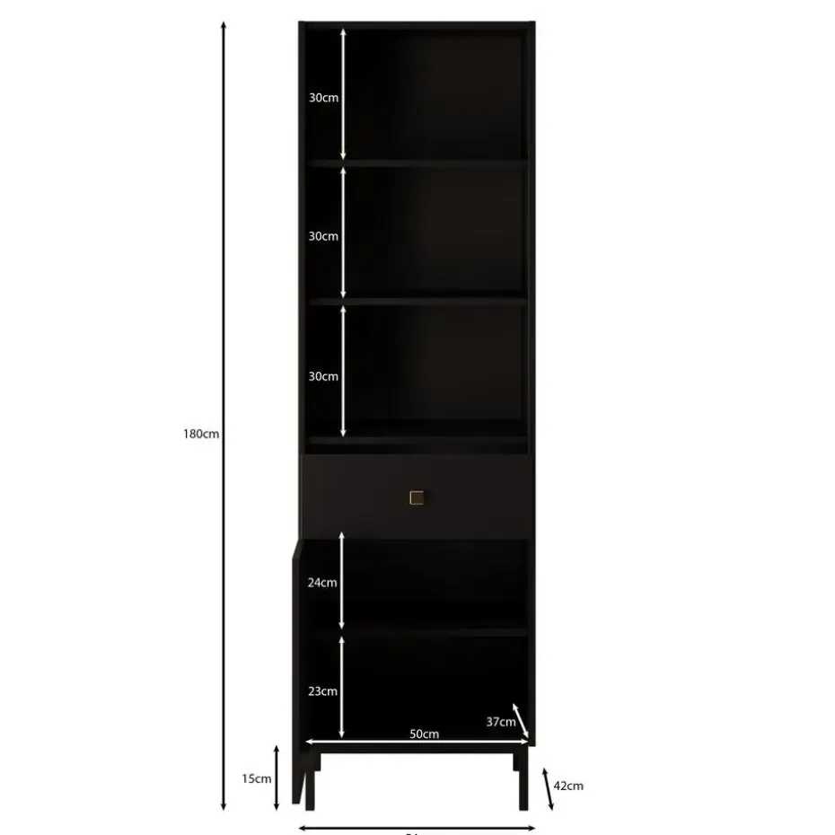 Meubella - Boekenkast Norment - Zwart - 54 cm