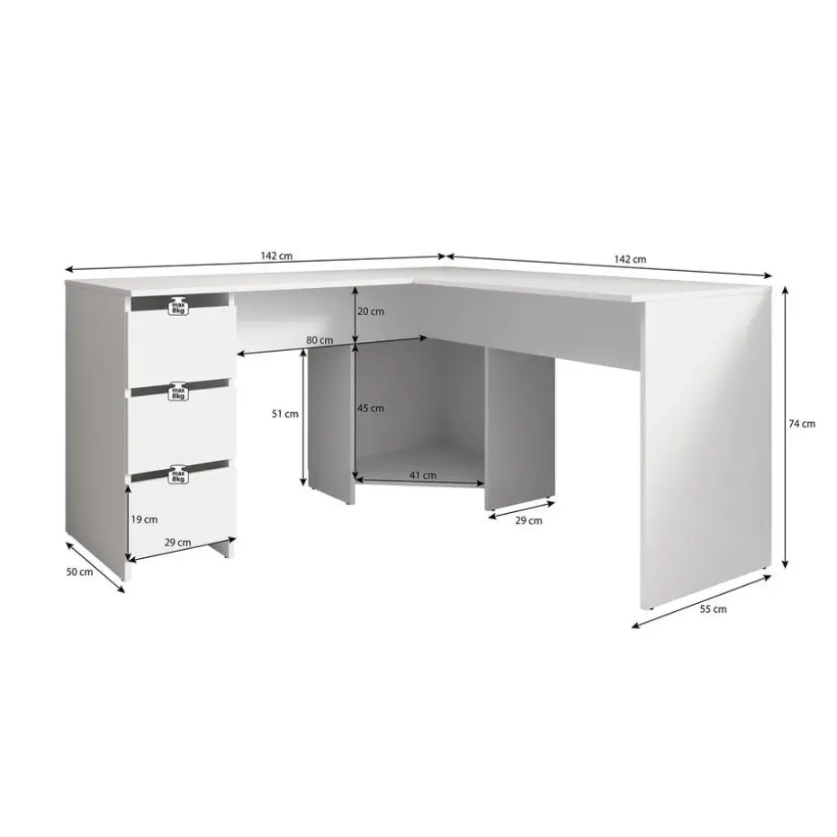 Meubella - Bureau Fuenta - Wit - 142 cm