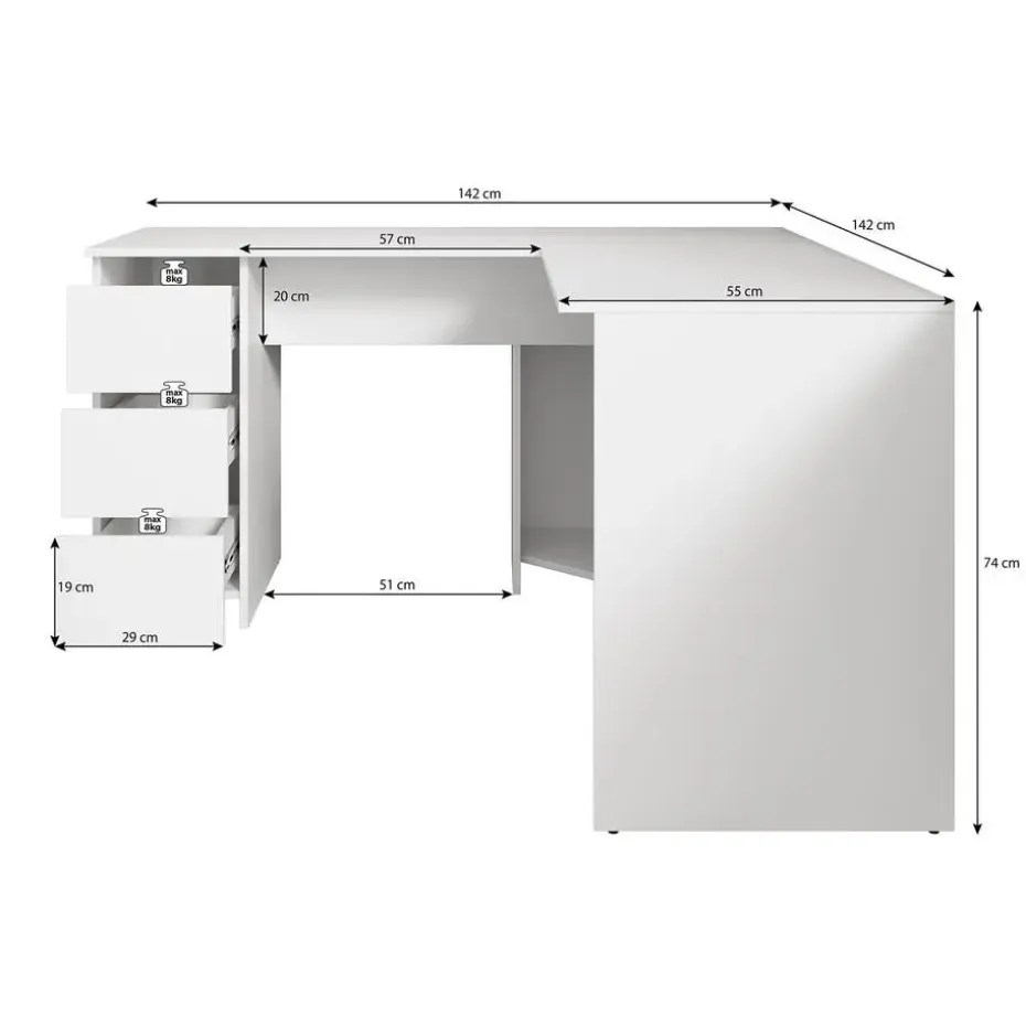 Meubella - Bureau Fuenta - Wit - 142 cm