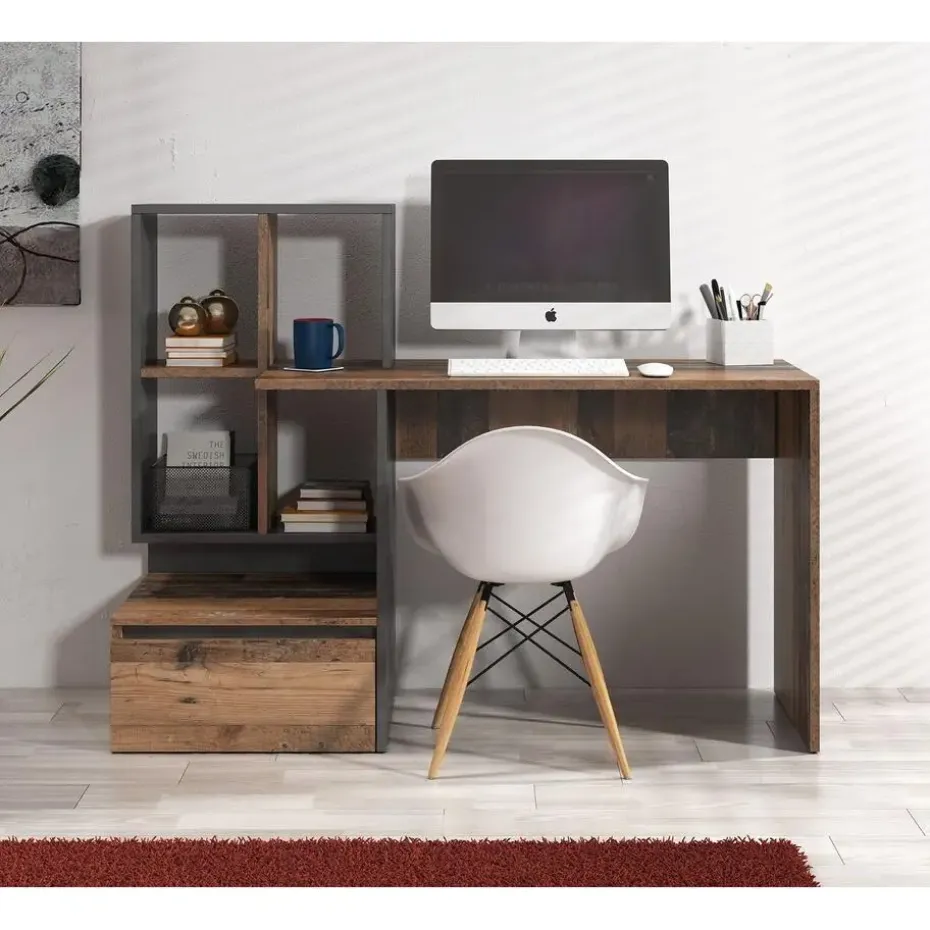 Meubella - Bureau Pierre 2 - Donker eiken - Antraciet - 145 cm