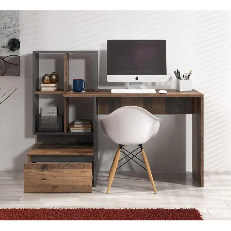 Meubella - Bureau Pierre 2 - Donker eiken - Antraciet - 145 cm