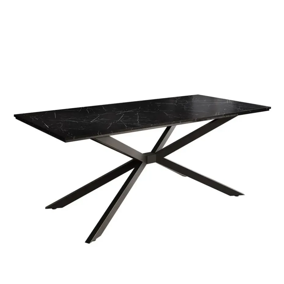 Meubella - Eetkamertafel Faithley - Zwart marmerlook - 190 cm