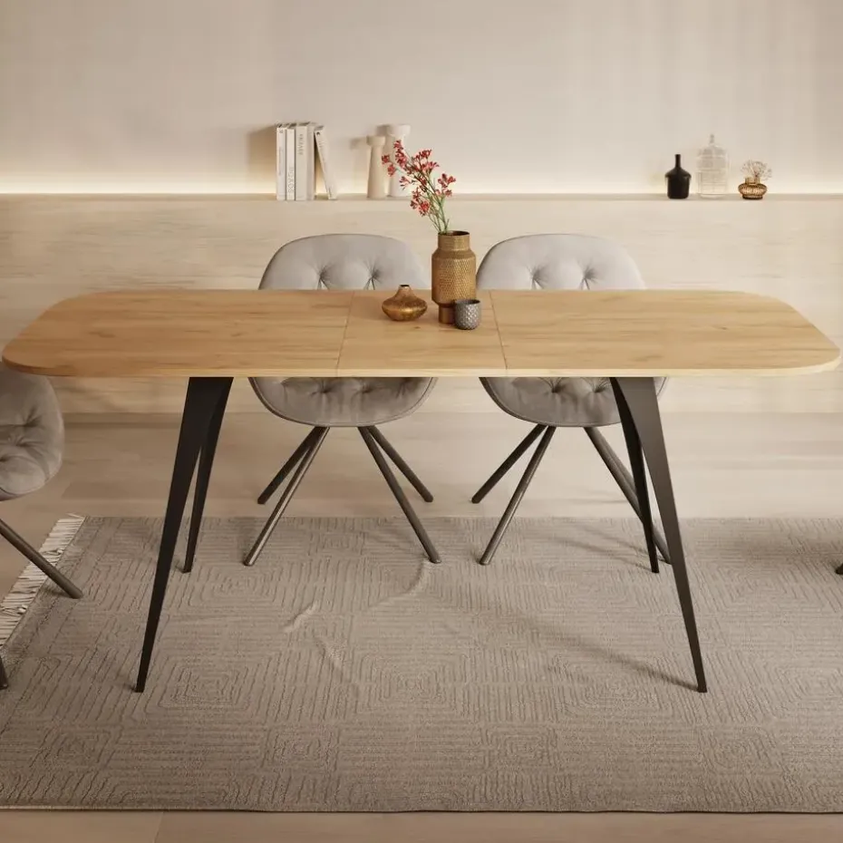 Meubella - Eetkamertafel Flix - Eiken - 160 cm - Uitschuifbaar