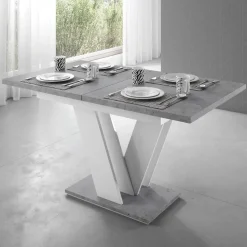 Meubella - Eetkamertafel Moris - Wit - Betonlook - 160 cm - Uitschuifbaar