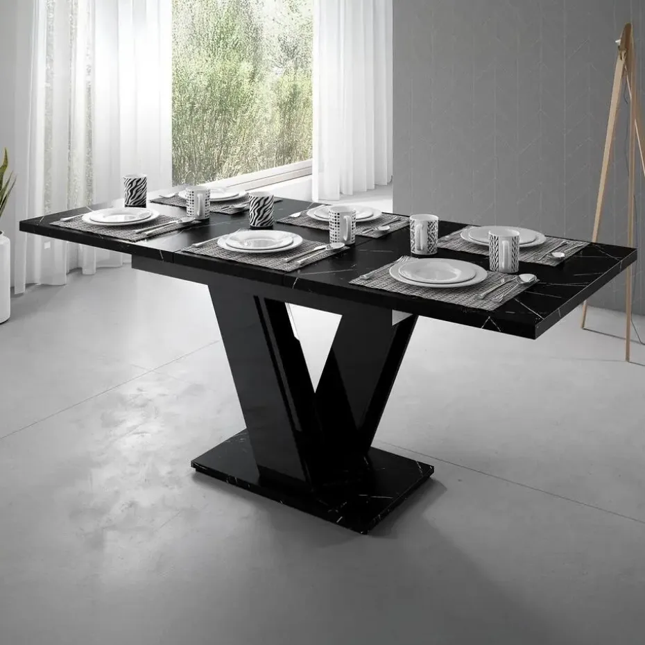 Meubella - Eetkamertafel Moris - Zwart marmerlook - 160 cm - Uitschuifbaar