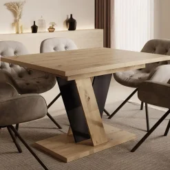 Meubella - Eetkamertafel Velluto - Eiken - Zwart - 160 cm - Uitschuifbaar
