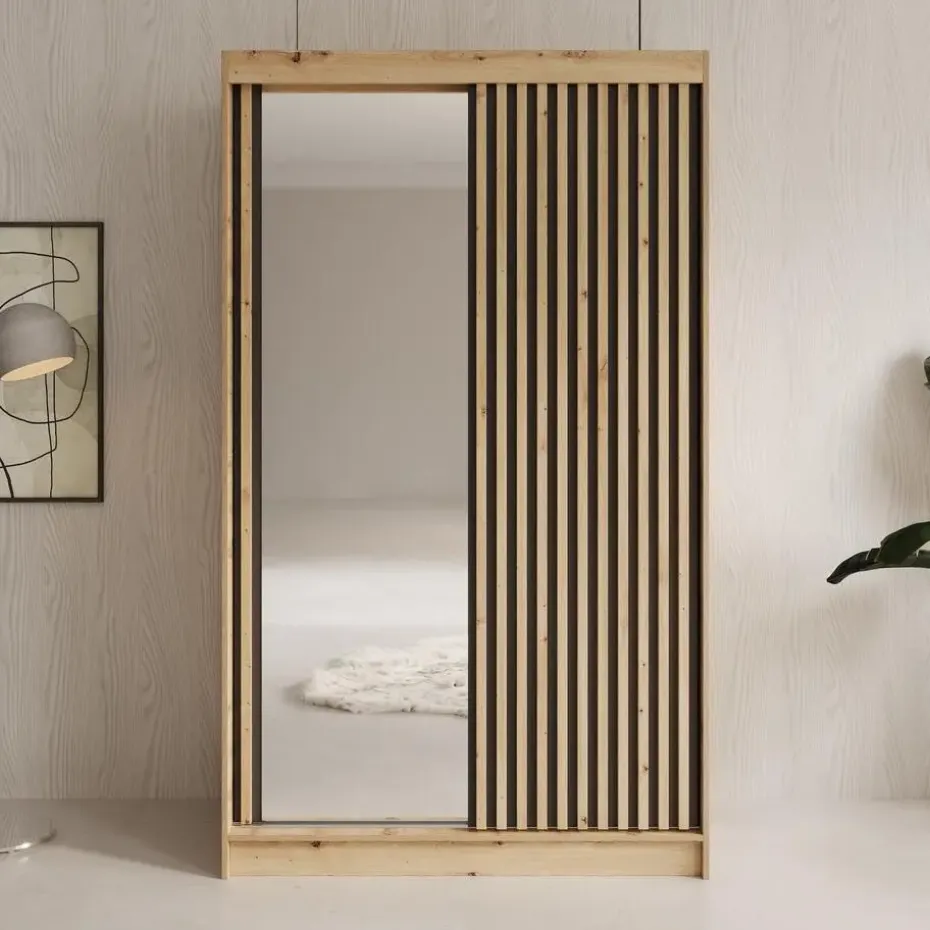 Meubella - Elles - Kledingkast met schuifdeuren - Eiken - 120x60x204 cm