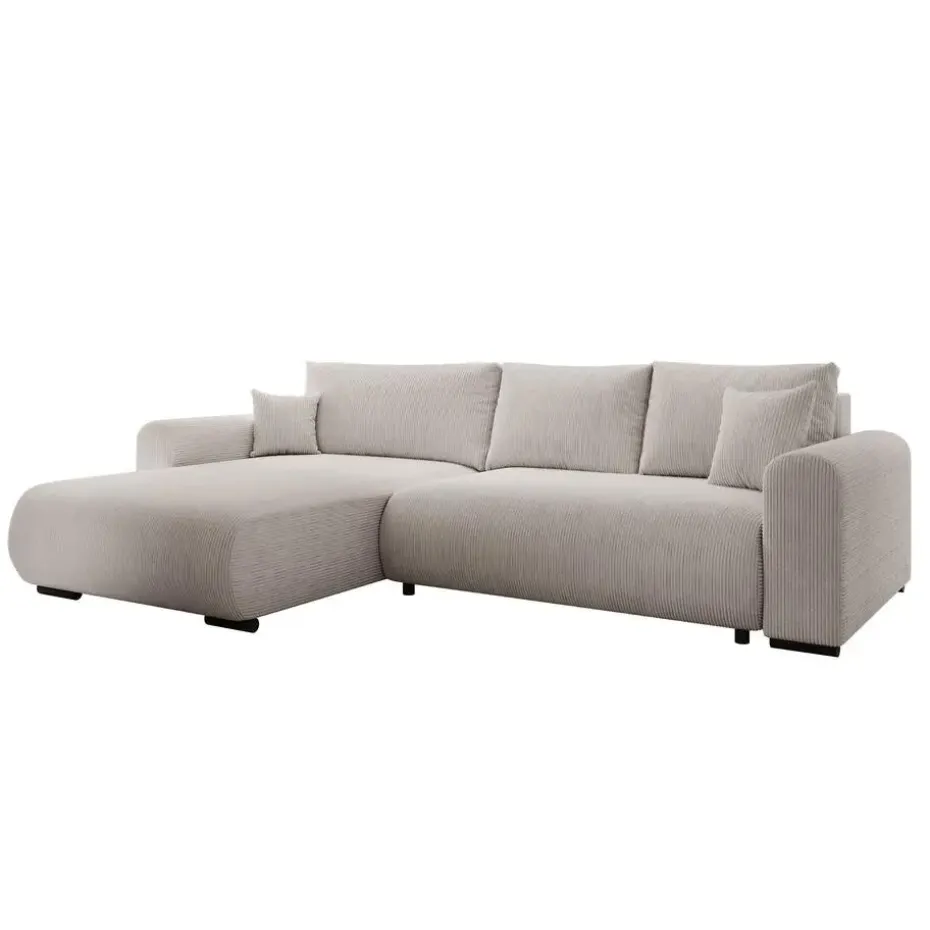 Meubella - Hoekbank Mindin - Beige ribstof - Universeel