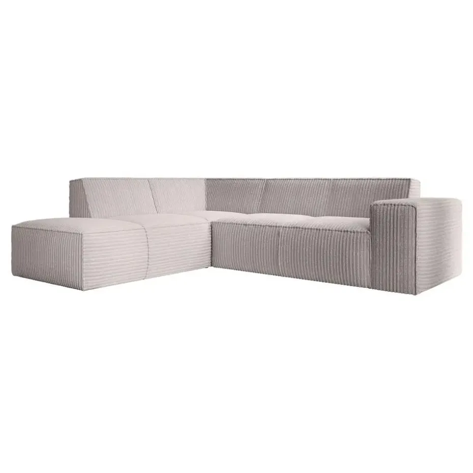 Meubella - Hoekbank Monet - Beige - Fluffy ribstof - Links
