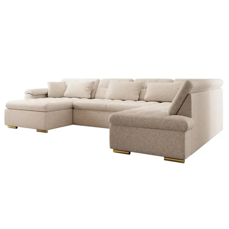 Meubella - Hoekbank Nicoreta - Beige - Teddy Boucle - Links