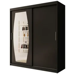 Meubella - Kledingkast Azai - Zwart - 180 cm - Met spiegel