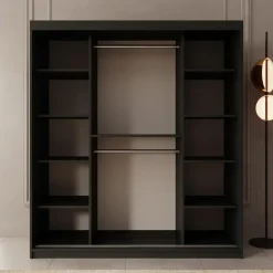 Meubella - Kledingkast Azai - Zwart - 180 cm - Met spiegel