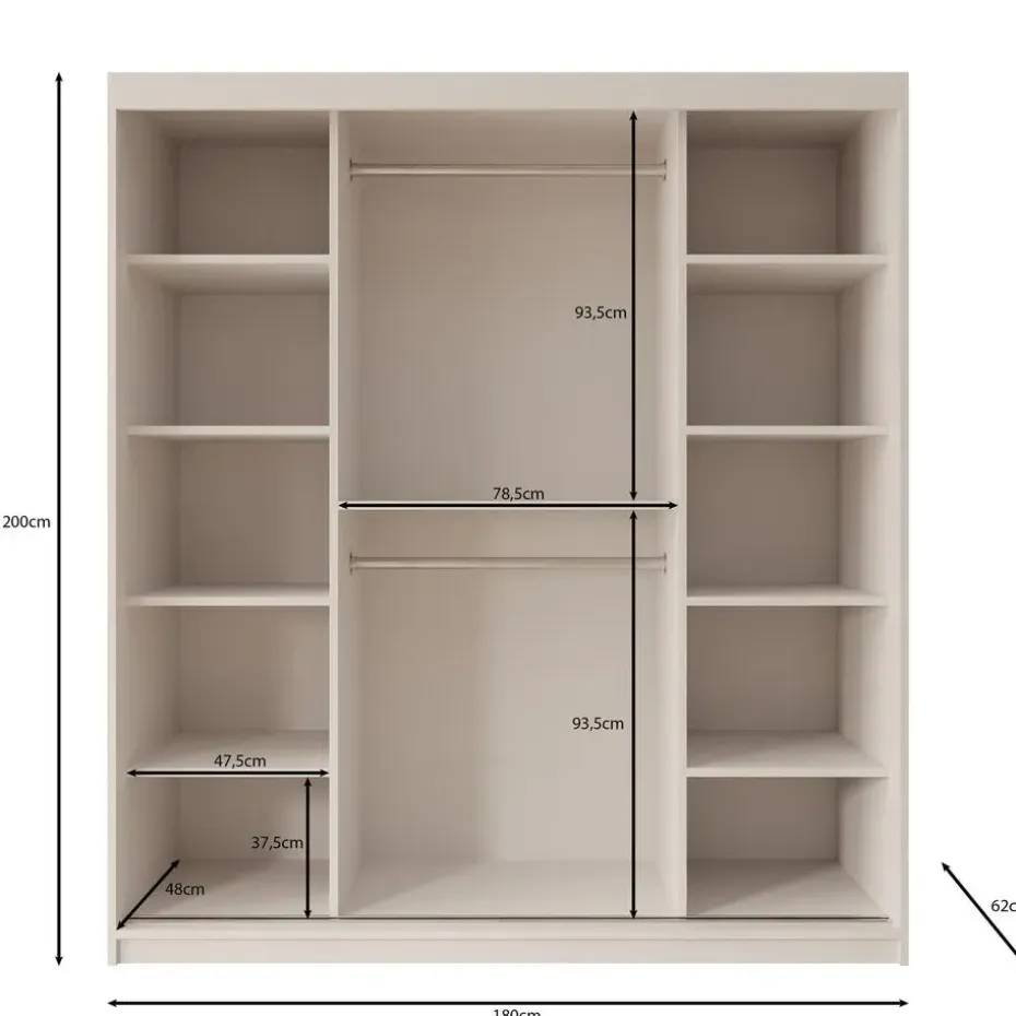 Meubella - Kledingkast Azai - Zwart - 180 cm - Met spiegel
