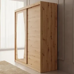 Meubella - Kledingkast Azai - Eiken - 180 cm - Met spiegel