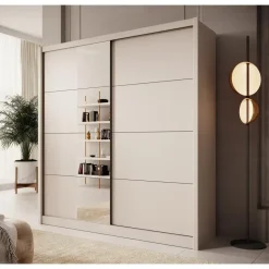 Meubella - Kledingkast Azul - Beige - 205 cm - Met spiegel