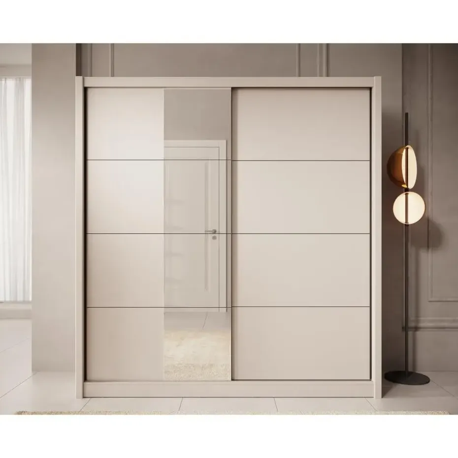 Meubella - Kledingkast Azul - Beige - 205 cm - Met spiegel