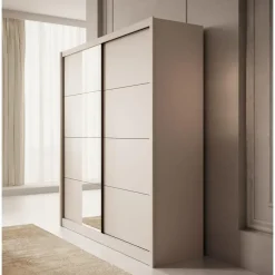 Meubella - Kledingkast Azul - Beige - 205 cm - Met spiegel