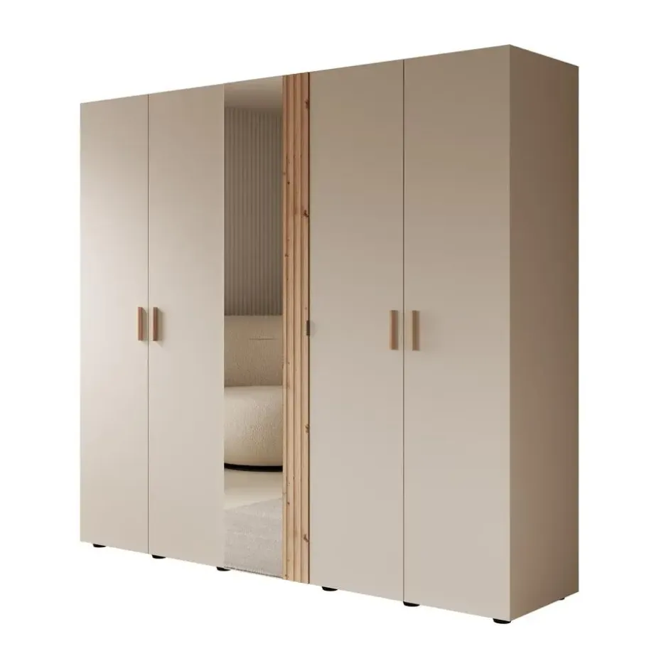 Meubella - Kledingkast Bahia - Beige - 224 cm - Met spiegel