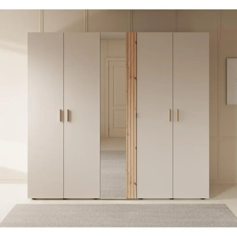Meubella - Kledingkast Bahia - Beige - 224 cm - Met spiegel