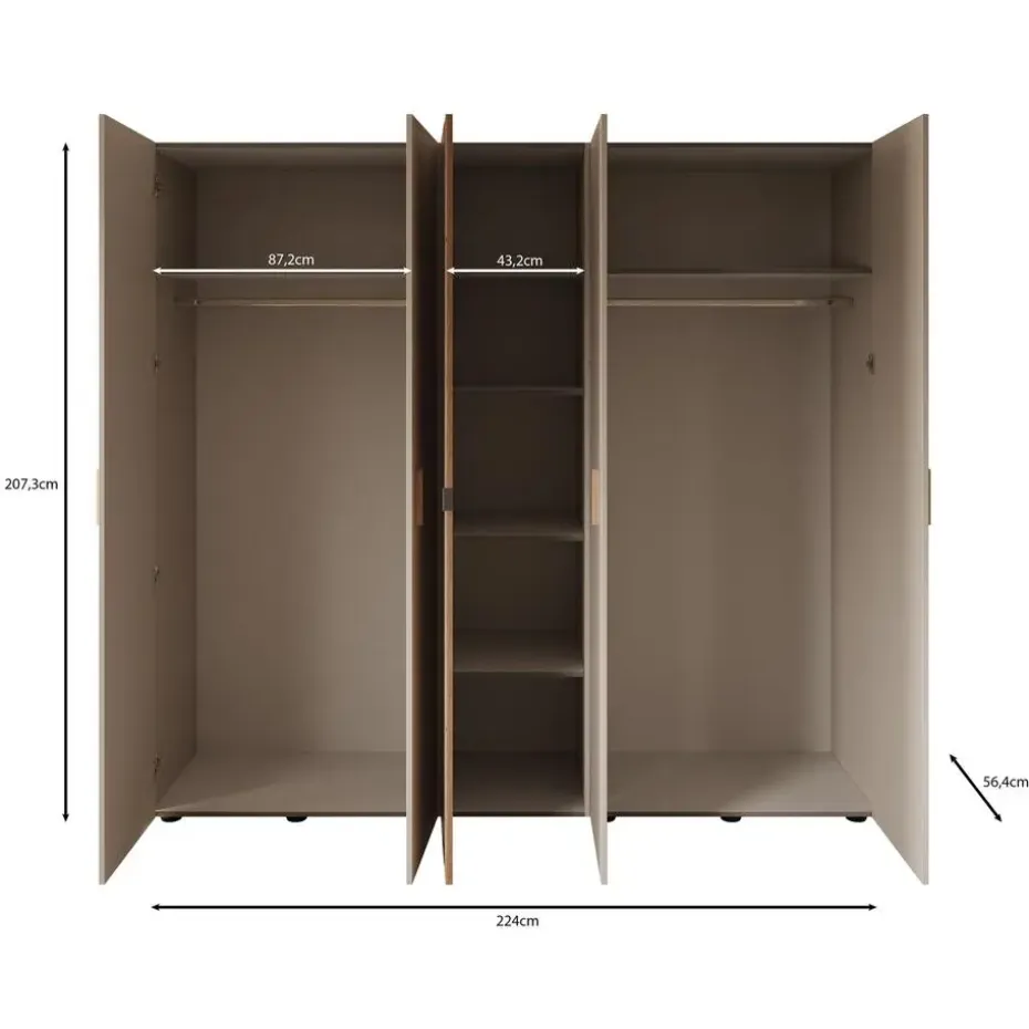 Meubella - Kledingkast Bahia - Beige - 224 cm - Met spiegel