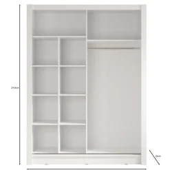Meubella - Kledingkast Bazarre - Wit - 155 cm - Met spiegel