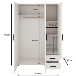 Meubella - Kledingkast Bellini - Wit - 120 cm