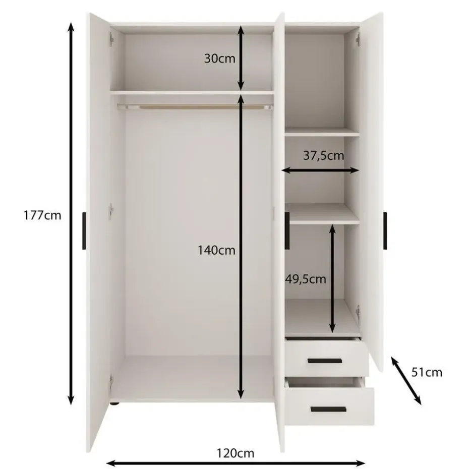 Meubella - Kledingkast Bellini - Wit - 120 cm