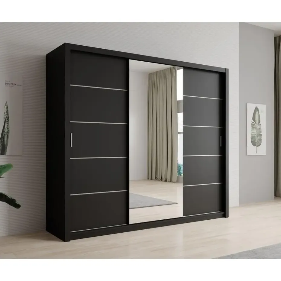 Meubella - Kledingkast Blake - Mat Zwart - 250 cm - Met spiegel