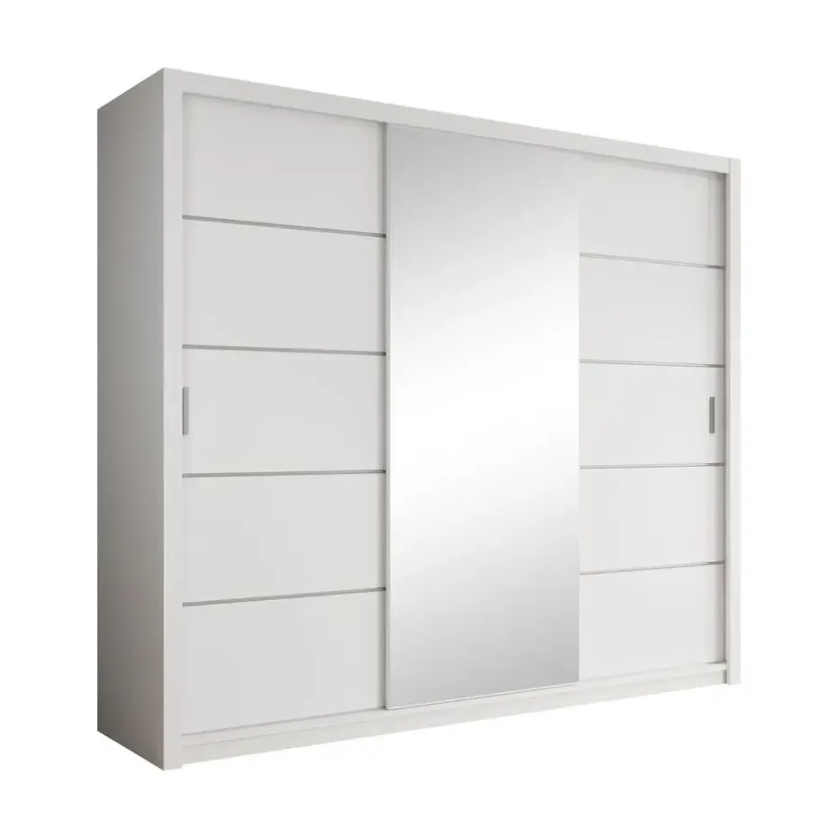 Meubella - Kledingkast Blake - Wit - 250 cm - Met spiegel