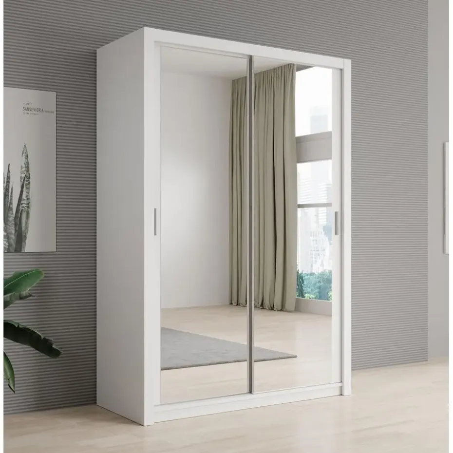 Meubella - Kledingkast Blake - Wit - 150 cm - Met spiegel