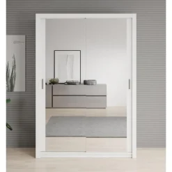 Meubella - Kledingkast Blake - Wit - 150 cm - Met spiegel
