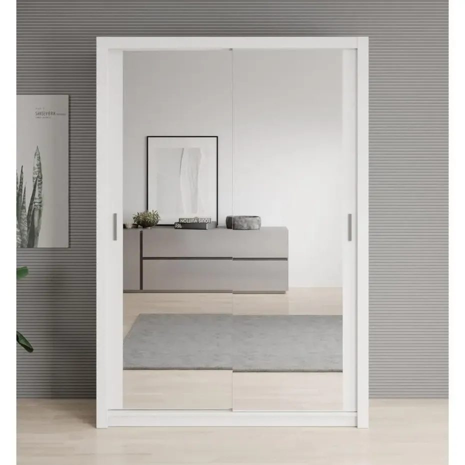 Meubella - Kledingkast Blake - Wit - 150 cm - Met spiegel