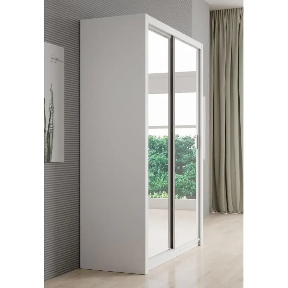 Meubella - Kledingkast Blake - Wit - 150 cm - Met spiegel