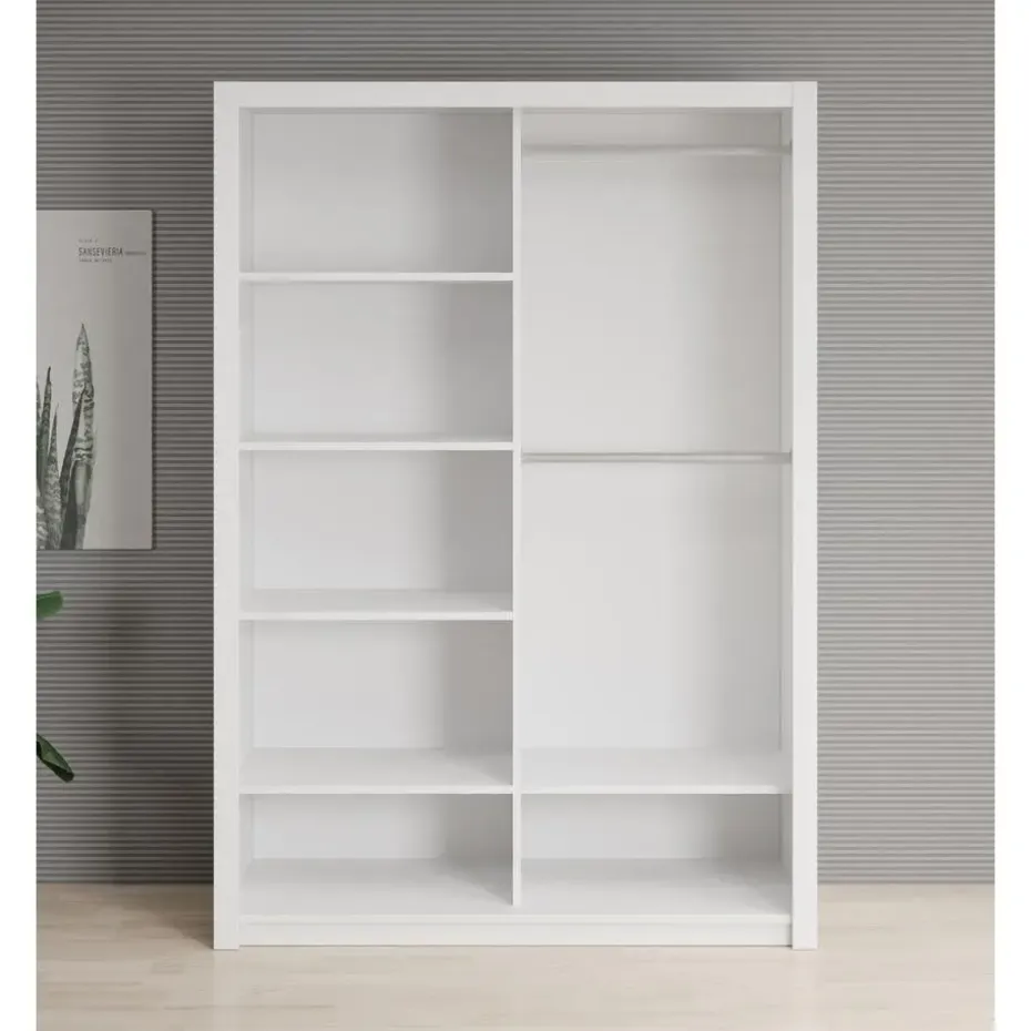 Meubella - Kledingkast Blake - Wit - 150 cm - Met spiegel