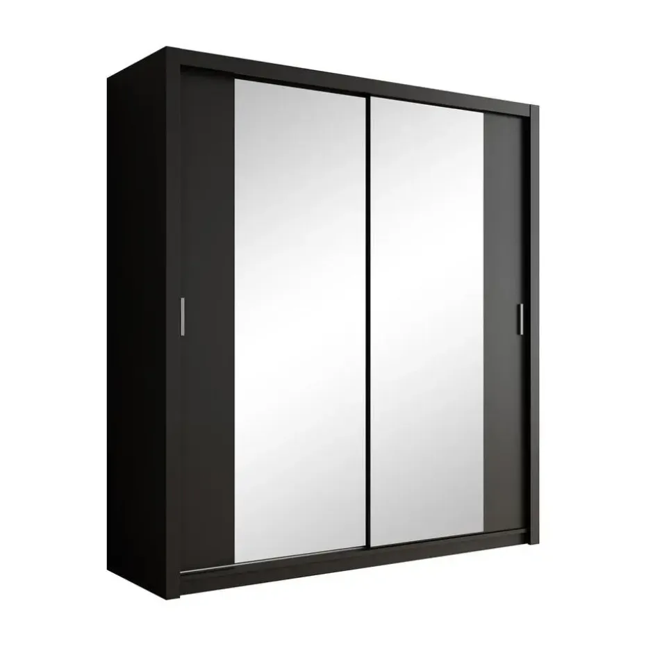 Meubella - Kledingkast Blake - Mat Zwart - 200 cm - Met spiegel