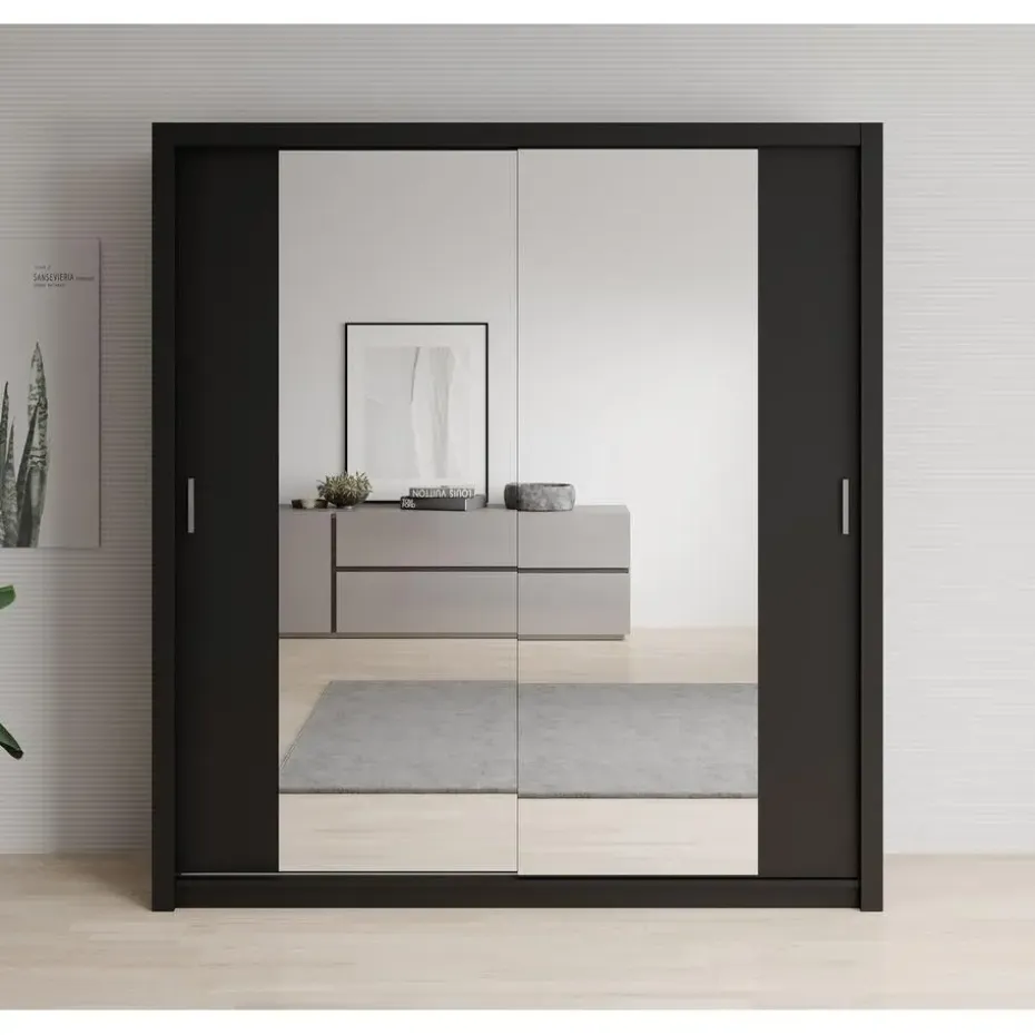 Meubella - Kledingkast Blake - Mat Zwart - 200 cm - Met spiegel